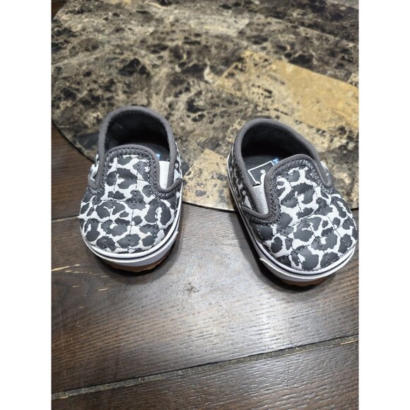 Vans Black White Animal Print Slip On Shoes Baby Toddler Size 2 - Picture 1 of 7